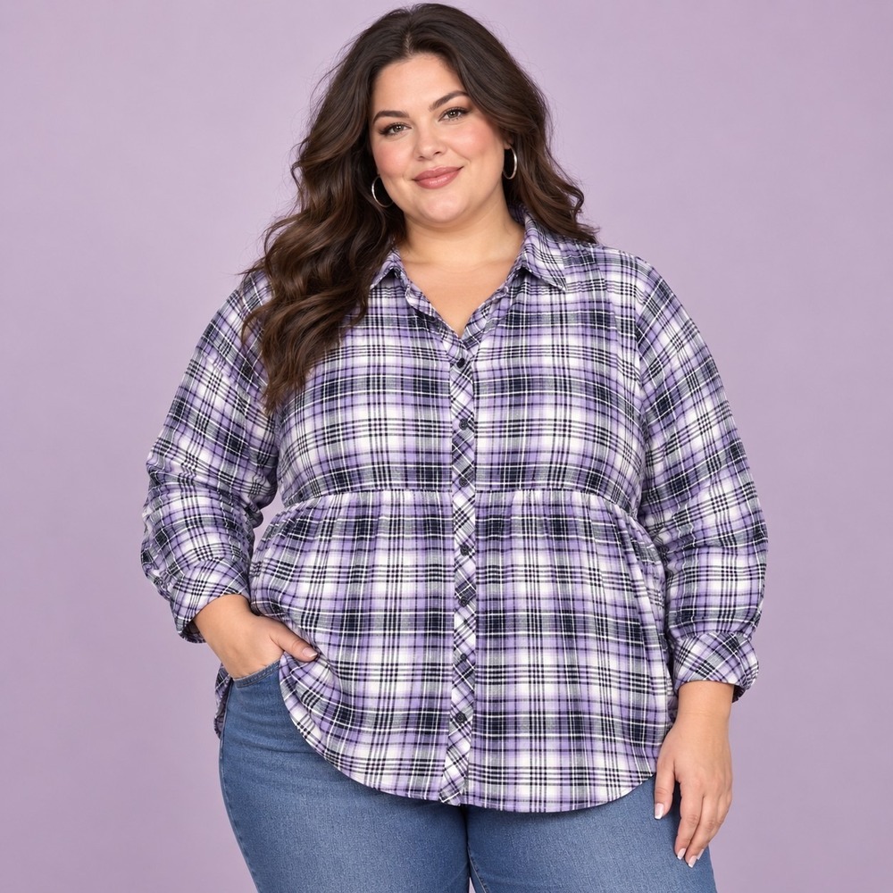 Torrid Viola Check Soft Flannel Tunic Women's 5X Plus Gothic Grunge Lagenlook